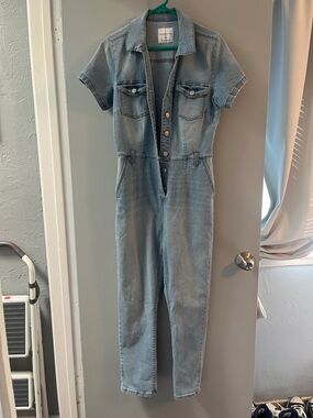Light Wash Denim Short Sleeve Jumpsuit